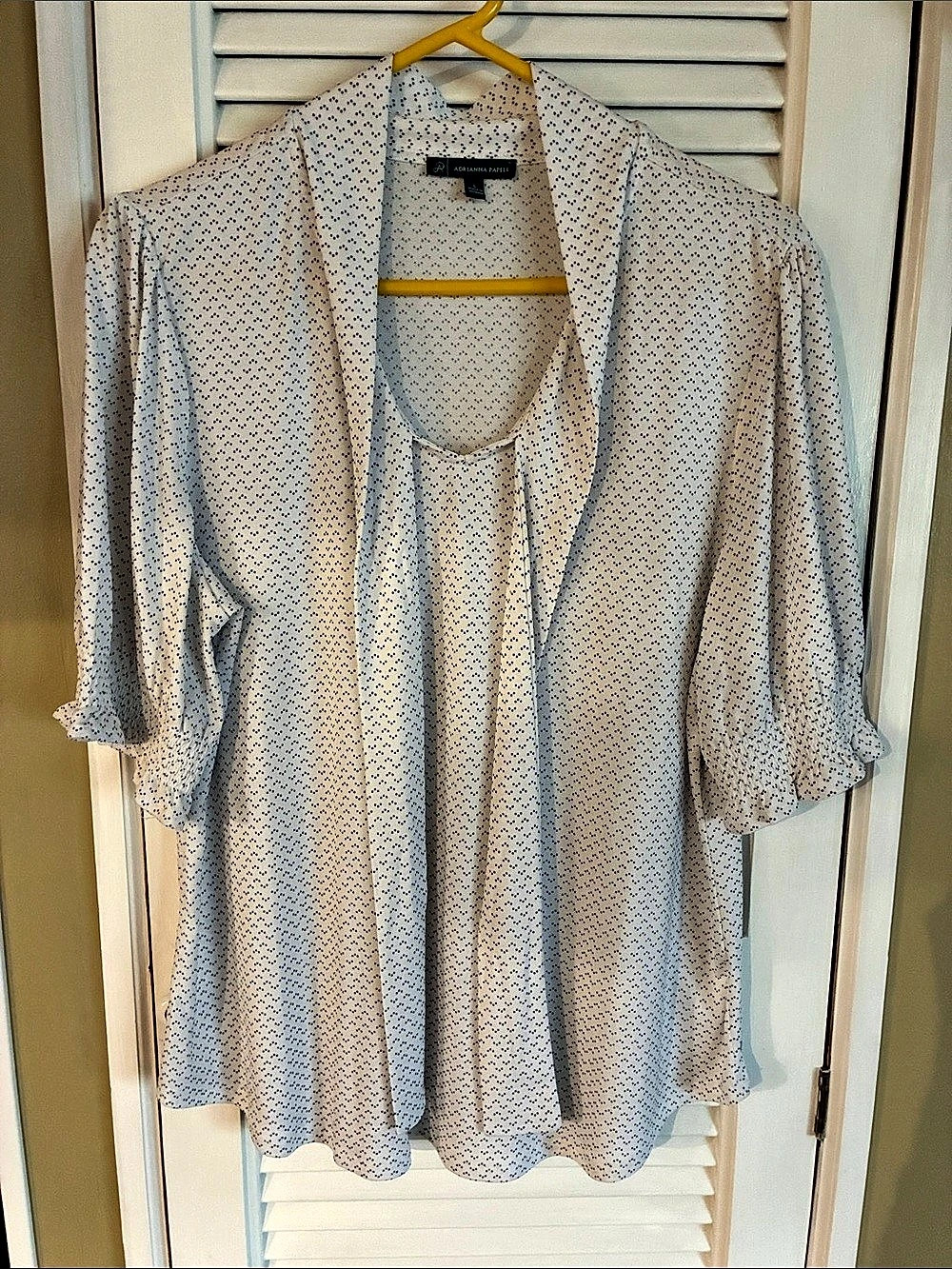 Adrianna Papell Polka Dot Blouse in White & Blue Large